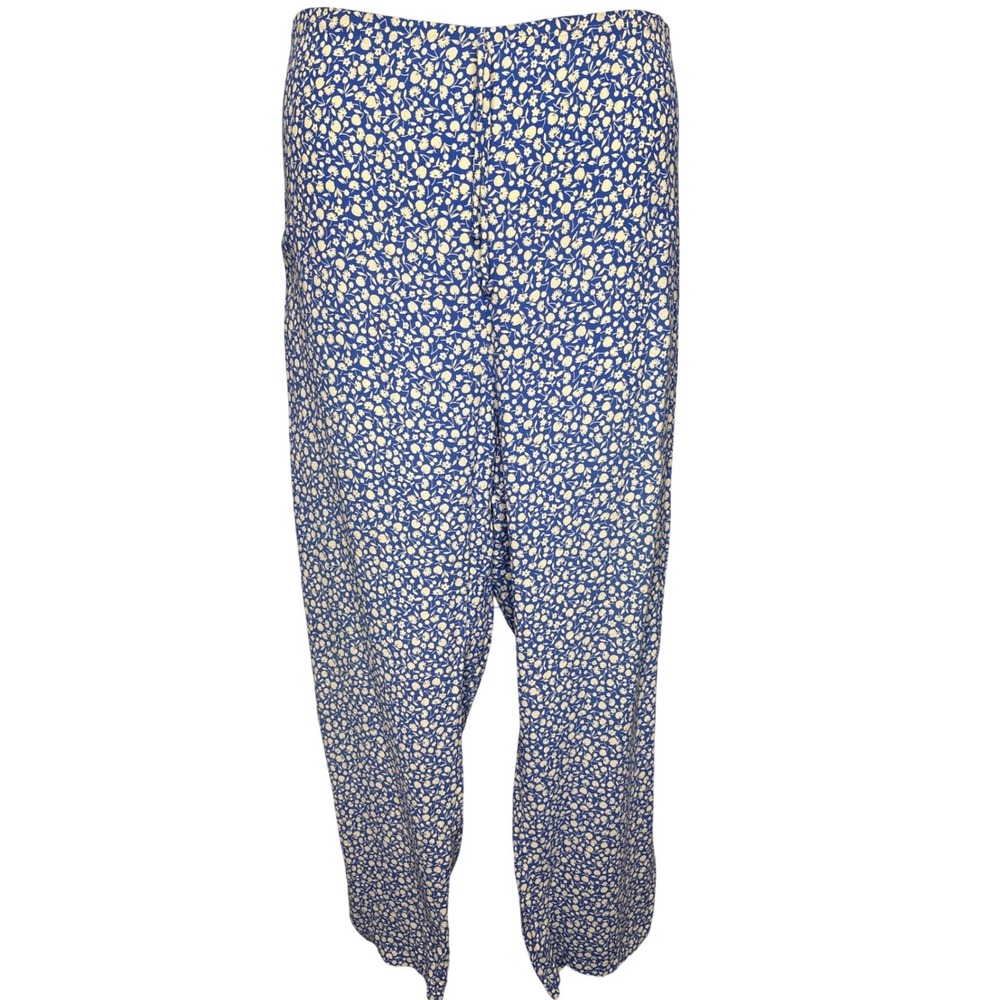 Chava Women Blue Floral High Rise Wide Leg Pants XL Lightweight Relaxed Flowy
